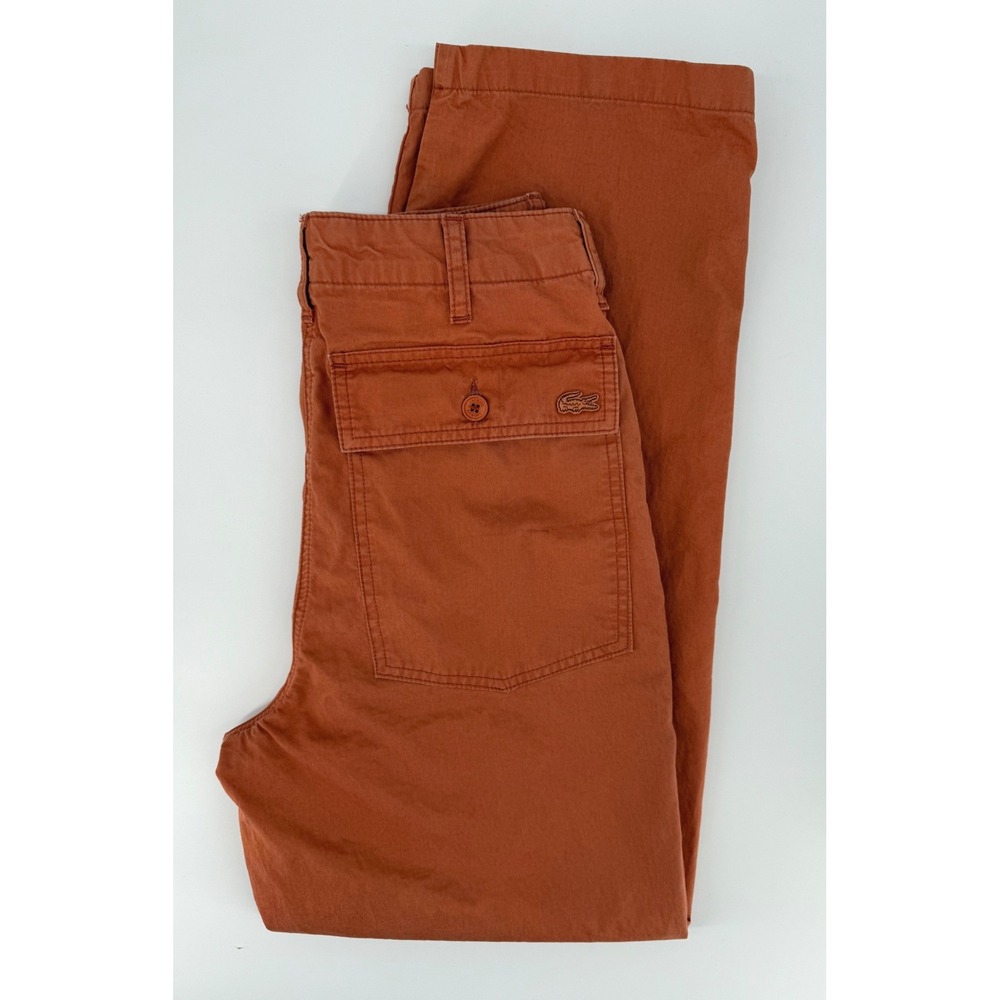 Lacoste Pants Womens 0/32 Orange Solid High Rise Cotton Chino HF1004 Lightweight